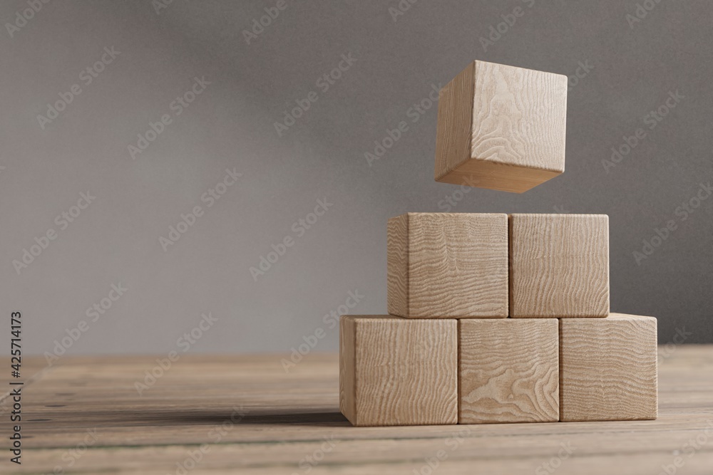 Arranged wood cube stacking as shape, mock up for create symbol, business growth and management concept. Arranged wood cube stacking as shape, mock up for create symbol, business growth and management concept.