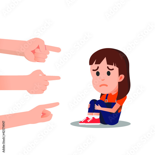 Several hands pointing to a little girl who felt insulted