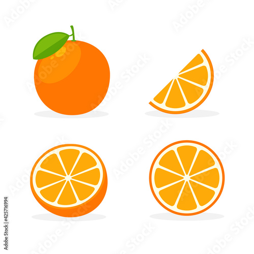 Vector orange flat icon. Simple orange citrus lifestyle symbol health cartoon food