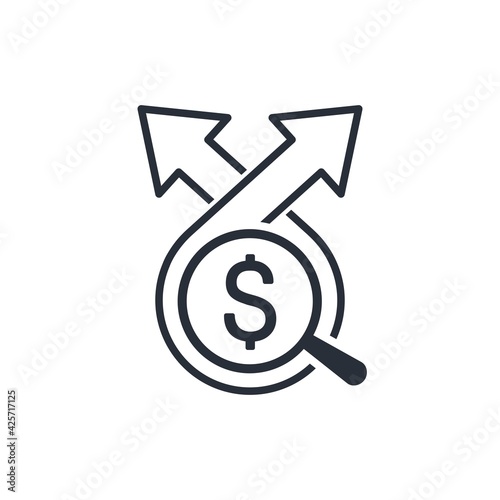 Investment management. Control and administration of finance. Vector linear icon isolated on white background.