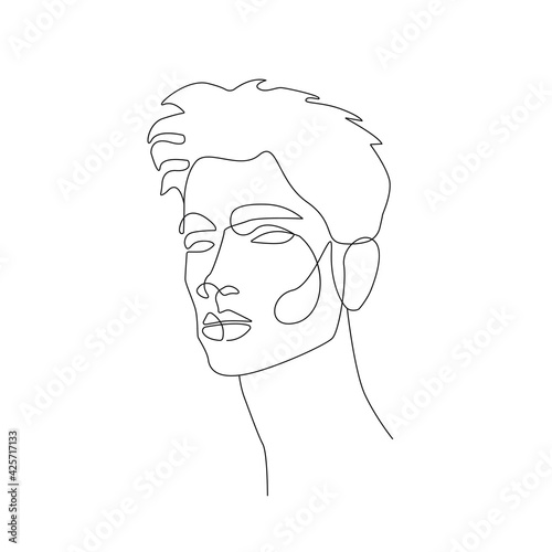 Abstract Face One Line Drawing. Modern Abstract Portrait. Trendy Minimalist Illustration. Black And White Abstract Poster. Vector EPS 10.