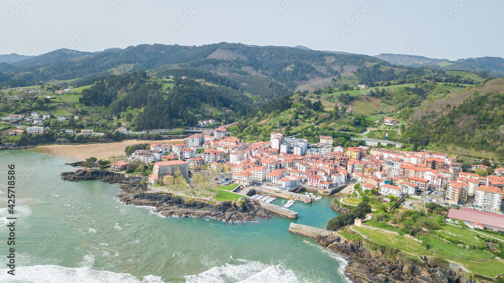 aerial view of mundaka town, Basque country