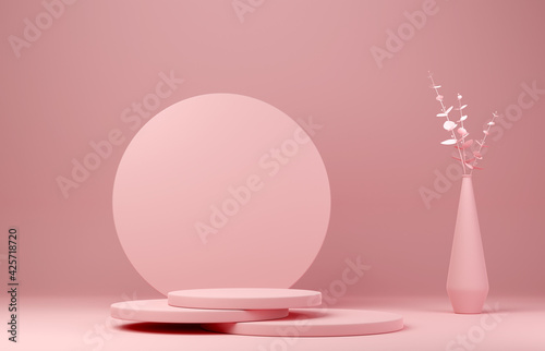 Abstract geometric shape pink color minimalistic scene with podium © Oksana Kumer