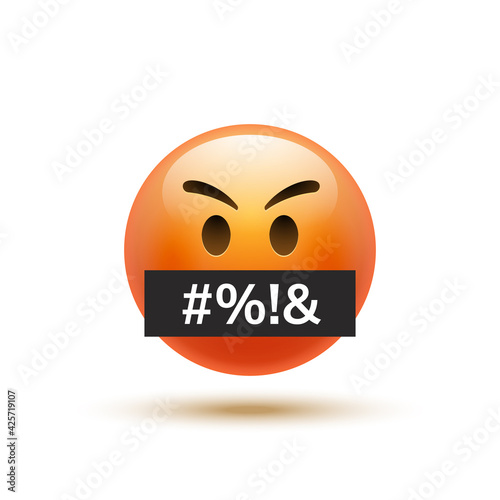 Angry emoji curse emoticon. Swear word reaction bad emoji face icon.