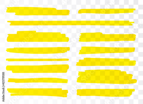 Highlight brush underline yellow marker vector pen. Stroke highligher color set photo