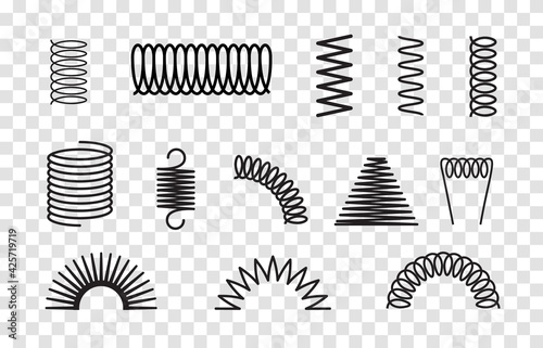 Metal spring set spiral coil flexible icon. Wire elastic or steel spring bounce pressure object design