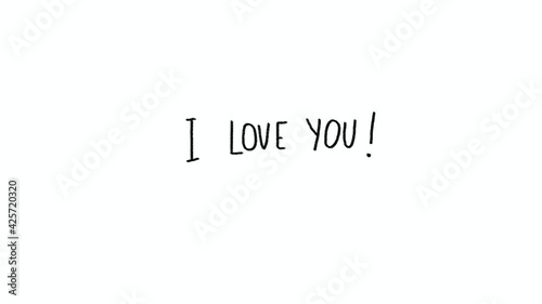 I love you text hand written 2d animation