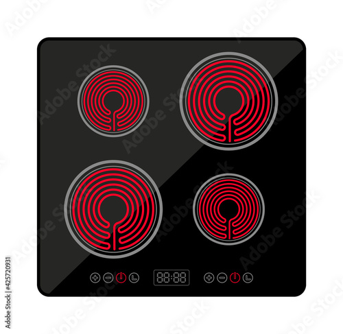 Induction stove cooker electric hob heater. Cooctop ceramic electric induction stove spiral top view