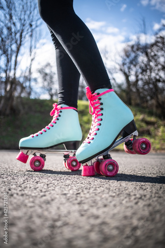 close up photo of four wheeled roller blades