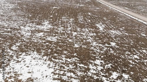 Snow covered pasture with old grass