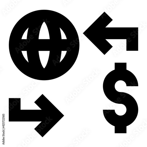 
Globe with dollar denoting linear icon of global cash flow 

