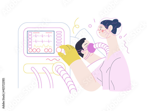 Mechanical ventilation - medical insurance illustration. Flat vector