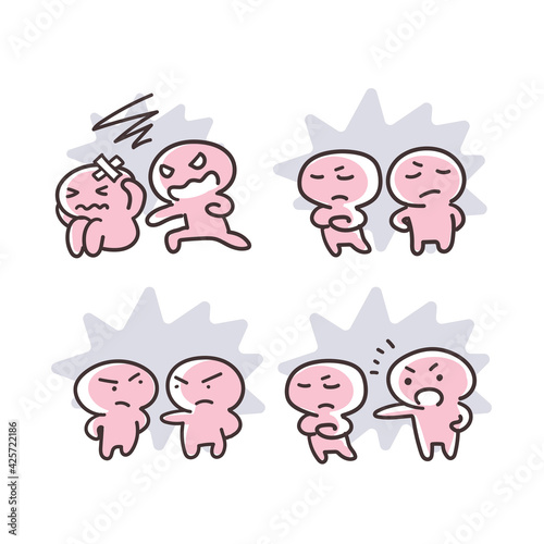 シンプルな 棒人間の 喧嘩する イラスト