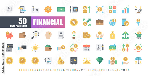 48x48 Pixel Perfect. Financial Currency. Flat Color Icons Vector. for Website, Application, Printing, Document, Poster Design, etc.
