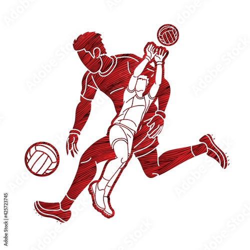 Group of Gaelic Football Men Players Action Cartoon Graphic Vector