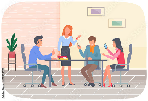 Teamwork, conversation in office at table. Businessmen discuss company s business strategy