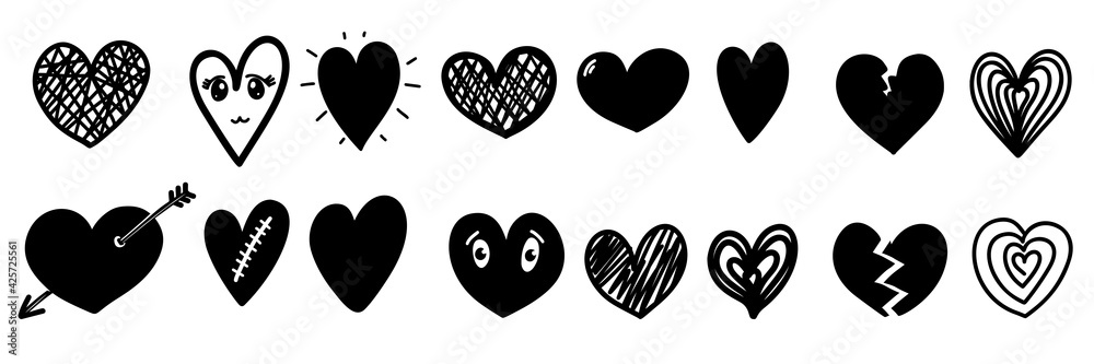 Set of illustrations of doodle hearts. Design element for poster, card, banner, sign, emblem. Vector illustration Set of illustrations of doodle hearts. Design element for poster, card, banner, sign, emblem. Vector illustration