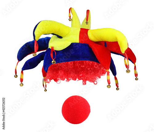 Obraz na płótnie Jester hat, wig and nose