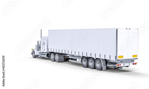 3d render image of a white tarpaulin truck.