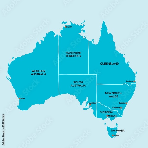 Doodle freehand drawing Australia political map with major cities.