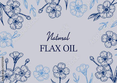 Hand drawn flax design. Vector illustration in sketch style for linen seeds and oil packaging