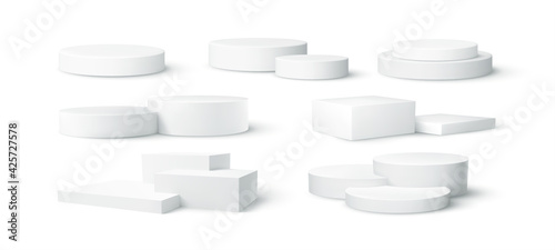 Canvas Print Set of realistic white blank product podium scene isolated on white background