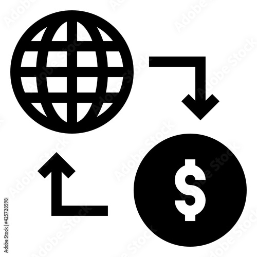 
Globe with dollar denoting linear icon of global cash flow 

