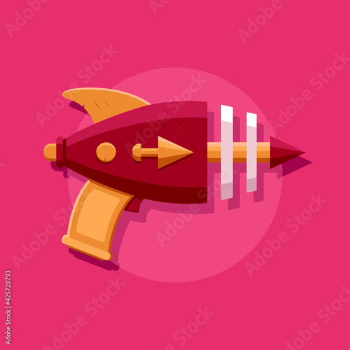 blaster with a cartoon on a red background
