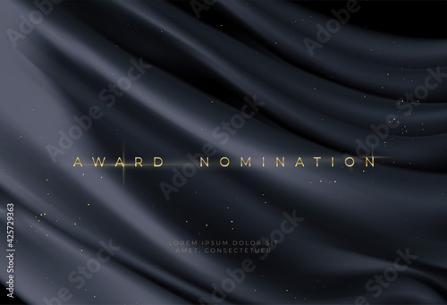 Awarding the nomination ceremony luxury black wavy background with golden glitter sparkles. Vector background
