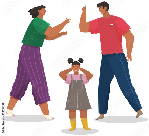 Problems and conflict in family, fight and arguing, quarreling over child in family. Unhappy girl