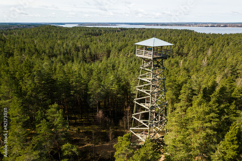 Udrkalna (Otter hill) watching tower near Usma lake, Latvia. Captured from above. photo