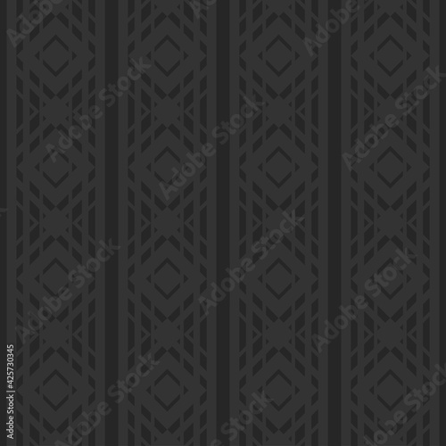 Black monochrome wallpaper in the Art Deco style. Backdrop texture, vertical striped ornament . Seamless vector rhombus pattern