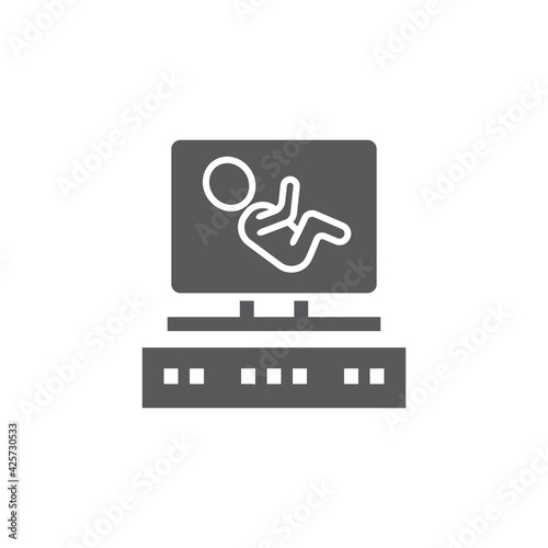 Ultrasound during pregnancy. Doctor doing sonography to a pregnant woman. Vector illustration for websites.