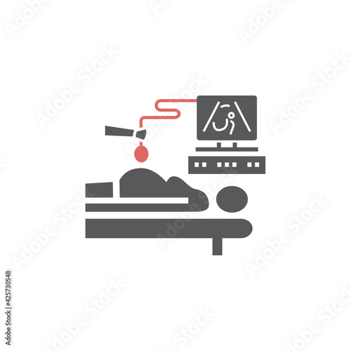 Ultrasound during pregnancy. Doctor doing sonography to a pregnant woman. Vector illustration for websites.