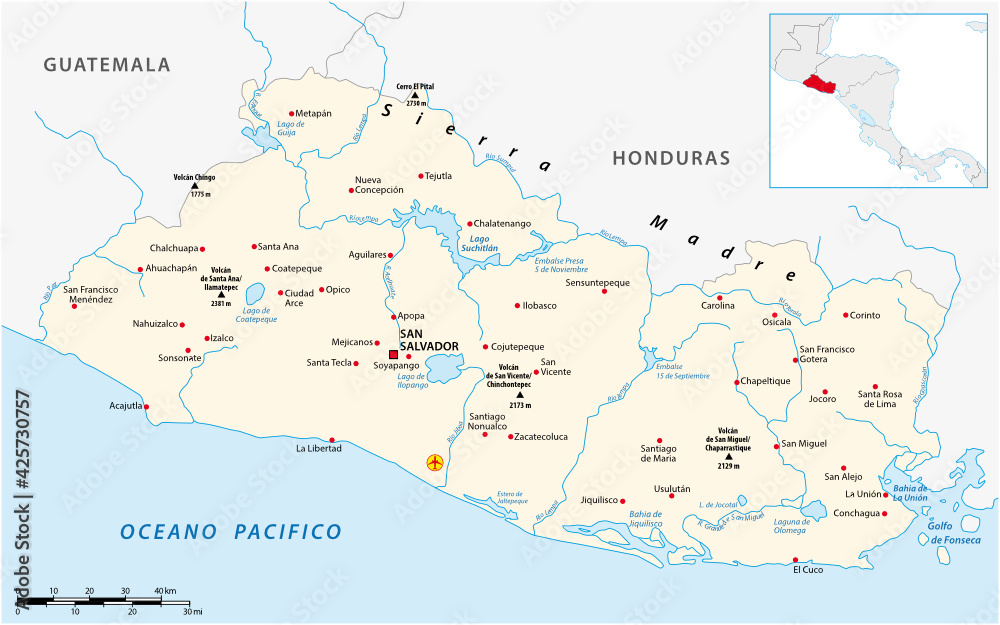 vector map of the Central American Republic of El Salvador 
