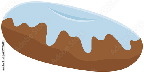 Donut pastry product isolated on white background. Sweet meal, dessert sinker with blue glaze