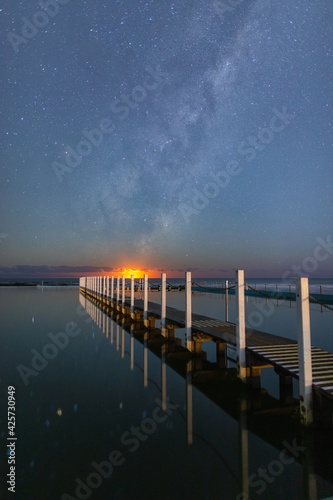 Photography Moonrise and milky way view over North Narrabeen rock pool.