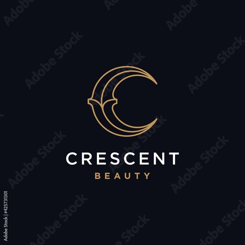 elegant crescent moon and star logo design line icon vector in luxury style outline linear