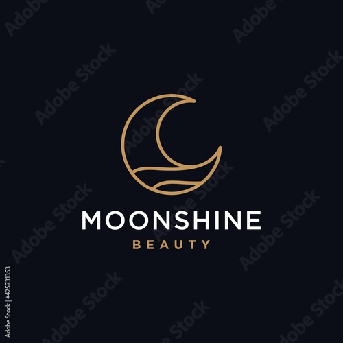 elegant crescent moon and star logo design line icon vector in luxury style outline linear