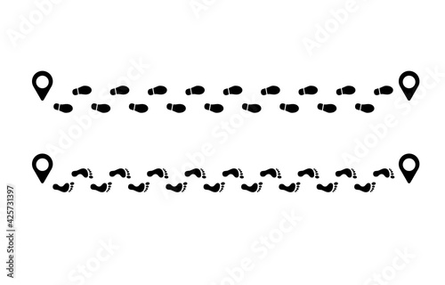 Set of vector tracks. Traces from shoes, from bare feet, heel. Human trails on an isolated transparent background. PNG.