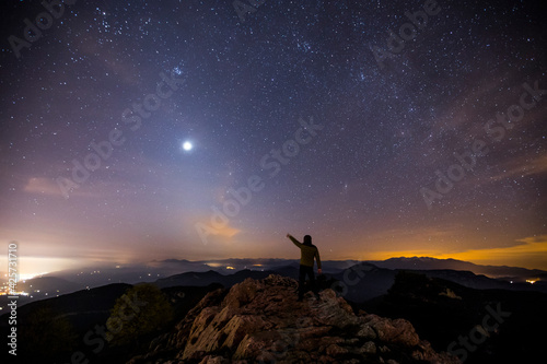 Zodiacal light and night sky in Santuari De La Mare De Deu Del Mont  La Garrotxa  Spain
