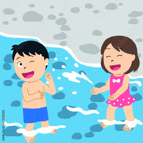 川遊びのイラスト