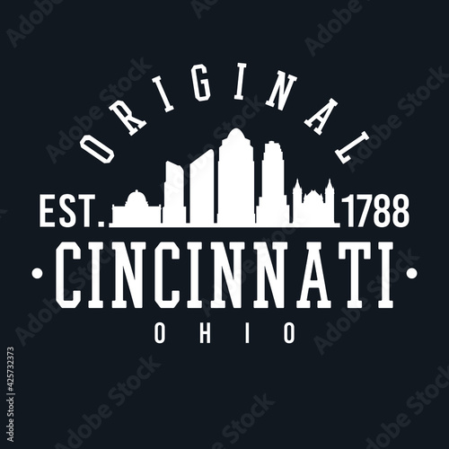 Cincinnati, OH, USA Skyline Original. A Logotype Sports College and University Style. Illustration Design Vector.
