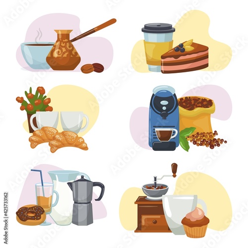 Coffee cup set, cafe drink concept, vector illustration. Hot beverage design,...