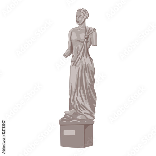 Statue of a man full length , landmark, museum piece, antique sculpture, Greek monument, man in draped fabric. Stone man. Vector illustration.