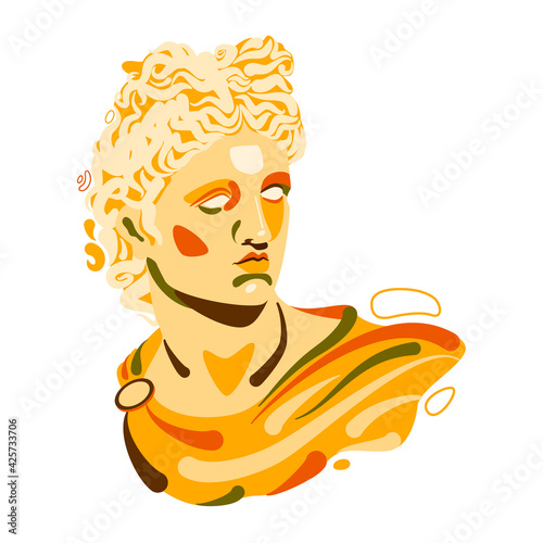 Head of Greek god Apollo Belvedere, Pythian Apollo. Vector illustration in modern style.