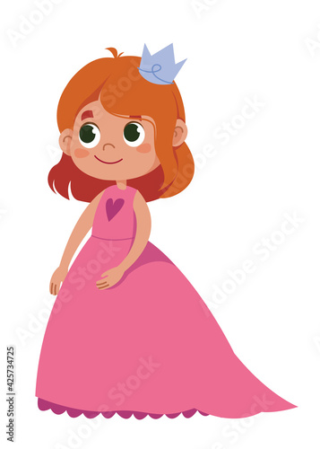 Beautiful princess in a pink dress and a crown. Vector illustration. Cartoon cute beautiful character girl schoolgirl in festive halloween costume.