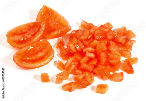 Fresh peeled Tomatoes - Tomato Concasse on white Background Isolated photo