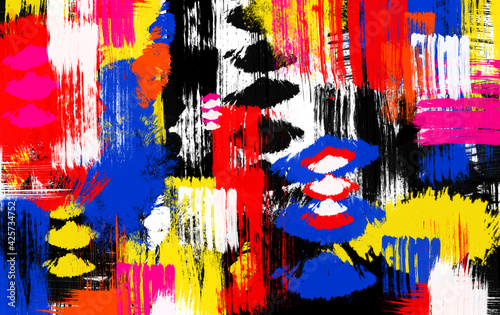 Abstract multicolor dynamic background with creative splashes and shabby brush strokes effect.