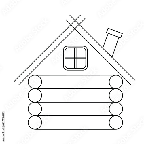 vector Lineart wooden hut. House with chimney isolated on white background